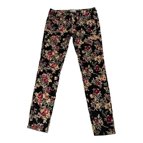 Free People Pants - Free People Size‎ 27 Corduroy Black Floral Pants Jeans Slim Straight